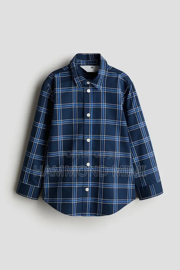 Dark Blue Long Sleeve Plaid Shirt · Photo 1