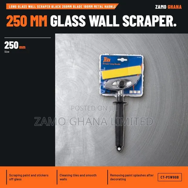 Long Glass Wall Scraper Black 250Mm Blade 100Mm Metal Hadn - CT-PSW90B · Photo 1