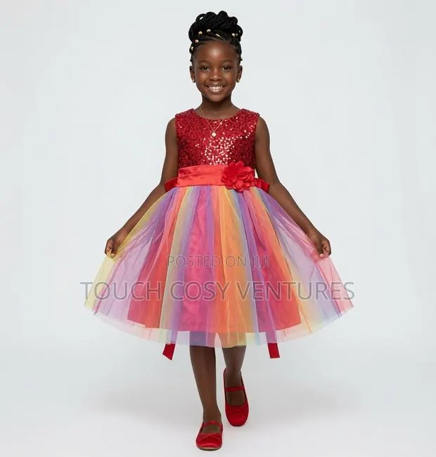 Red Sequin Rainbow Tulle Party Dress- 7-8 Years · Photo 1