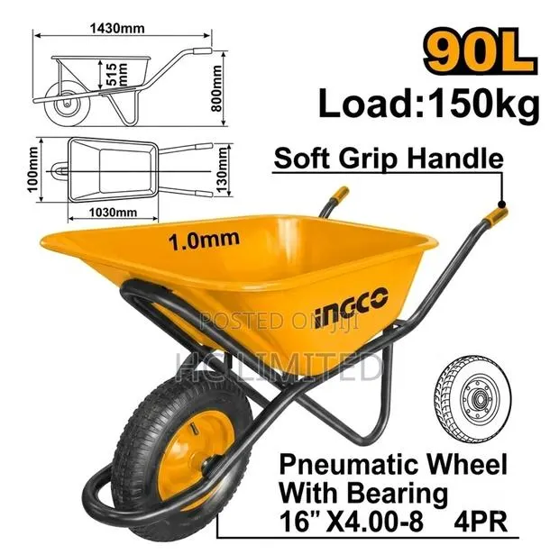 Ingco Heavy-Duty 150kg Wheelbarrow With Pneumatic Wheel -Hhwb64018g · Photo 1