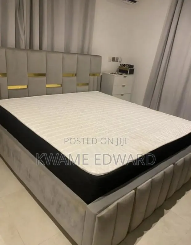 King Size Bed and Mattress Cream Color With Gold Design Available · Photo 1