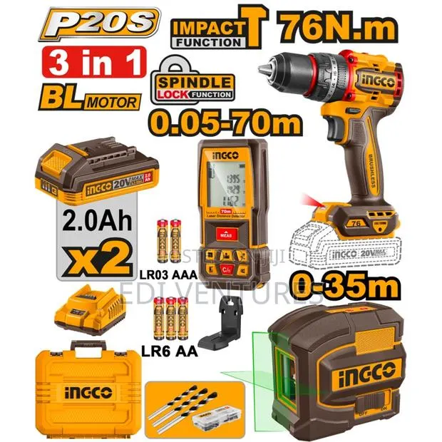 Ingco Cordless Drill Impact Drill 76nm, 2 Batteries, Distance Detector · Photo 1