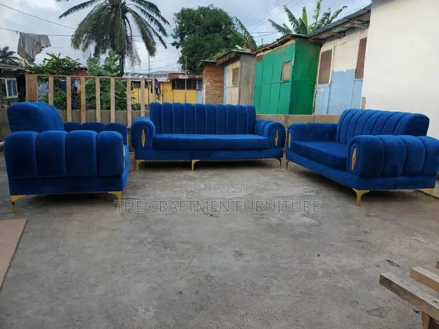 Luxury Foreign Sofa Set Blue Velvet · Photo 1