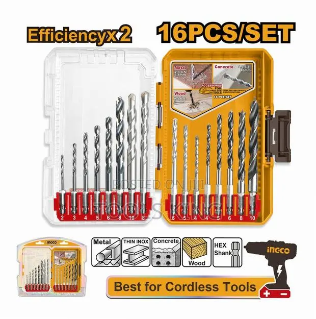 16 PCS Metal, Masonry and Wood Drill Bits - Akdl11608 · Photo 1