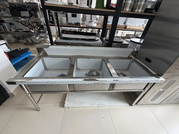Commercial Stainless Steel Triple Sink · Photo 1