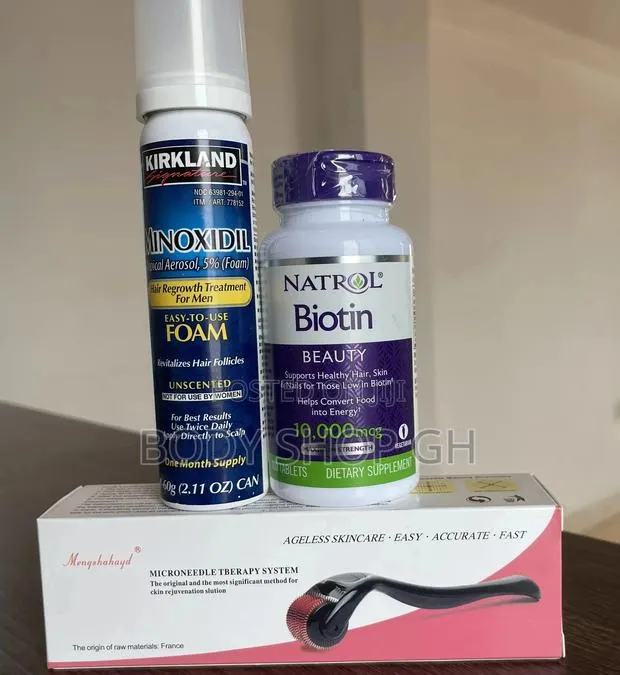 Baldness Treatment Combo Pack (Kirkland Foam +Roller +Biotin · Photo 1