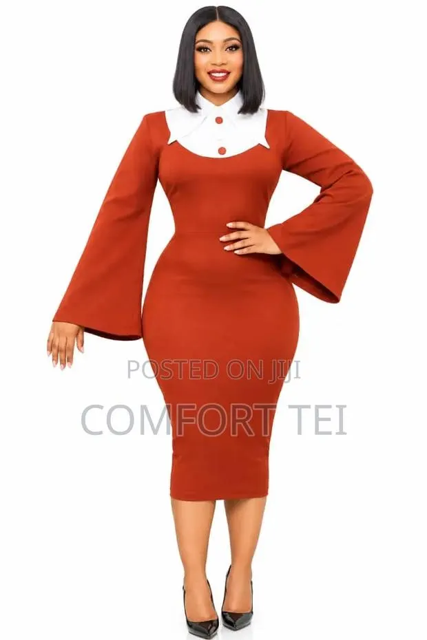 Ladies Midi Fitted Dress With Flared Sleeves · Photo 1