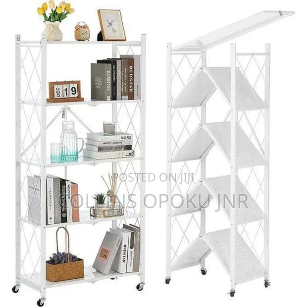 5 Tier Multi-purpose Foldable Metal Storage Shelf- White · Photo 1