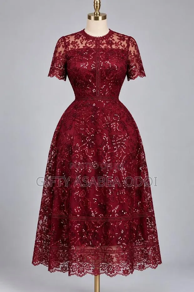 Burgundy Sequined Lace Dress · Photo 1