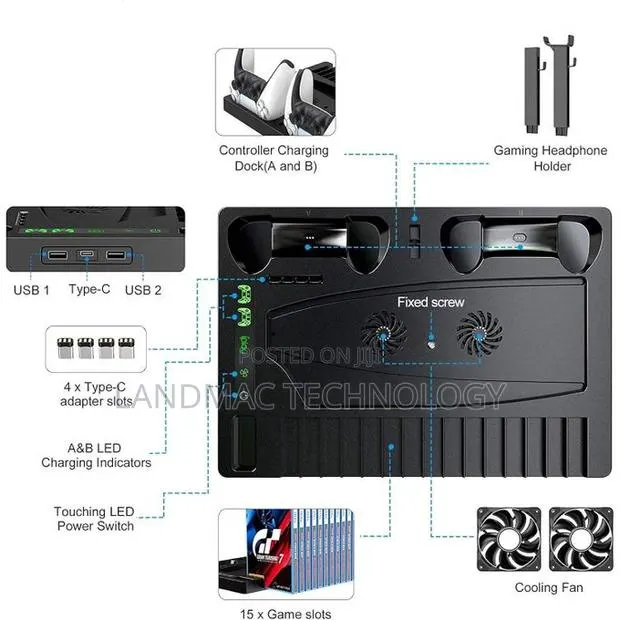 Ps5 Console Cooling Vertical Stand With Dual Controller Ports · Photo 3