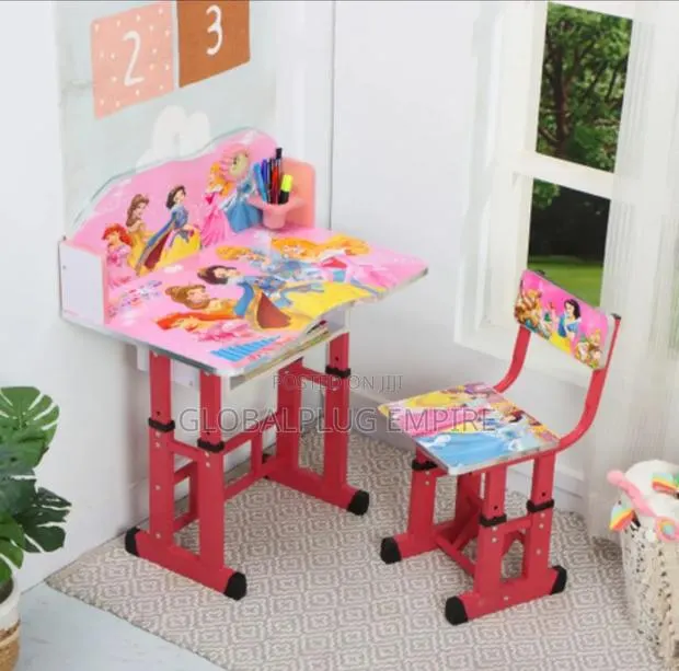 Adjustable Kid's Study Table Chair Set Pink · Photo 1