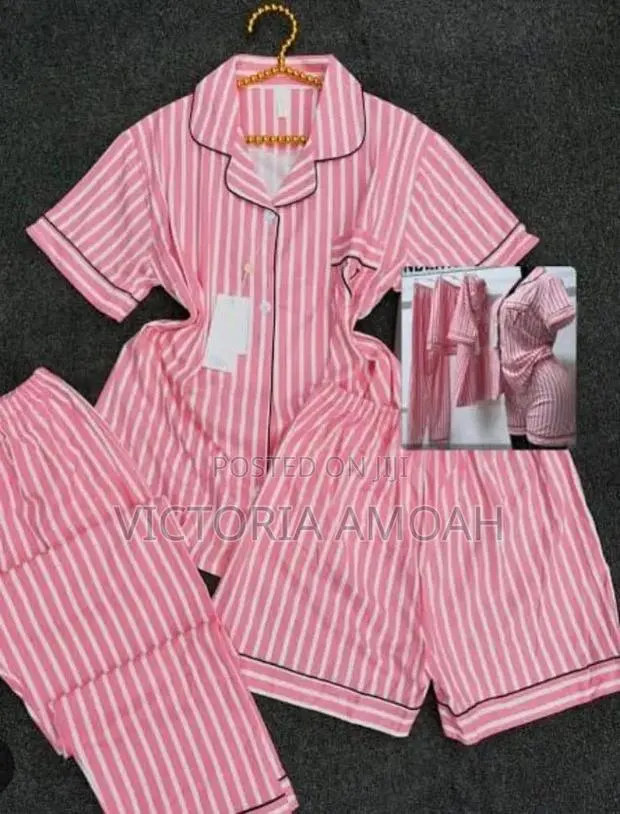 A Pink Striped 3-Piece Pajama Set · Photo 1