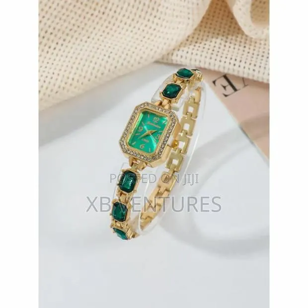 Rhinestone Jewelry Set - Watch + Bracelet - Green · Photo 2