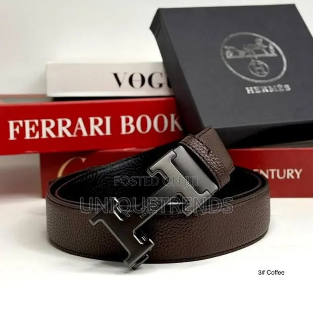 Premium HERMES Buckle Leather Belts – Coffee Brown · Photo 1