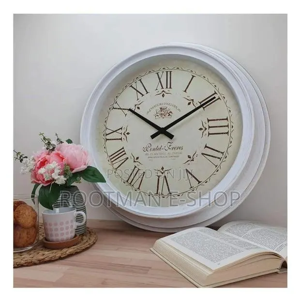 Large Round French Station Wall Clock Distressed Roman Numeral · Photo 1