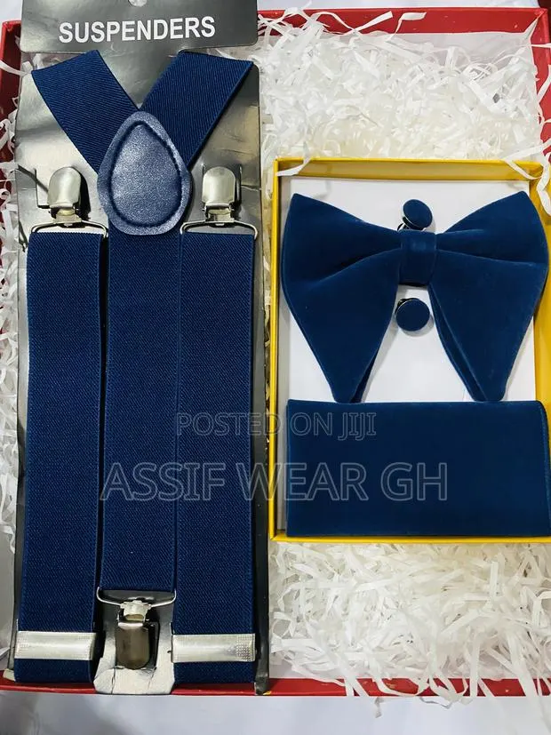 Navy Blue Bow Tie and Suspender