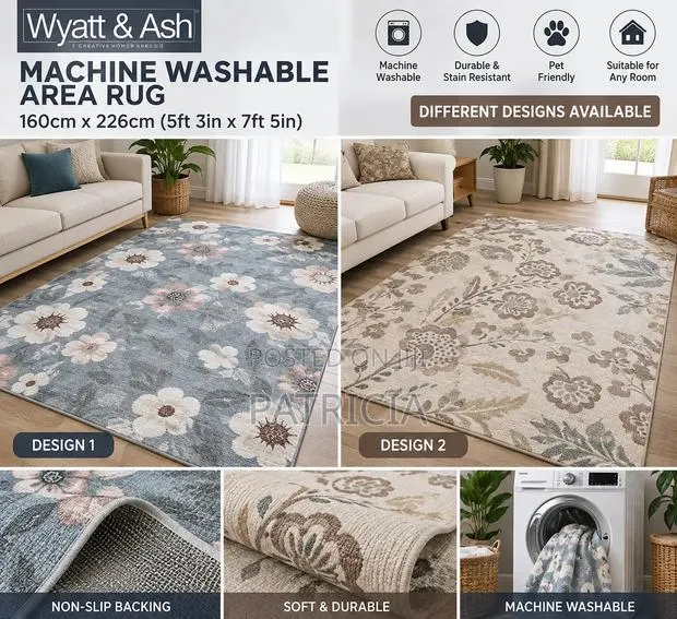 Wyatt Ash Machine Washable Area Rug – 160×226cm | Different Designs · Photo 1