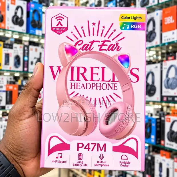 P47M RGB Cat Ear Bluetooth 5.3 Wireless Headphones - Low2High · Photo 1