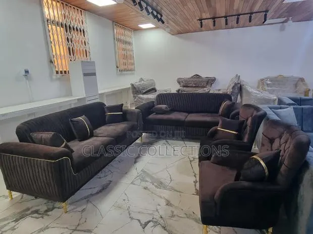 8-Seater Velvet Sofa Set With Gold Piping Accents · Photo 1