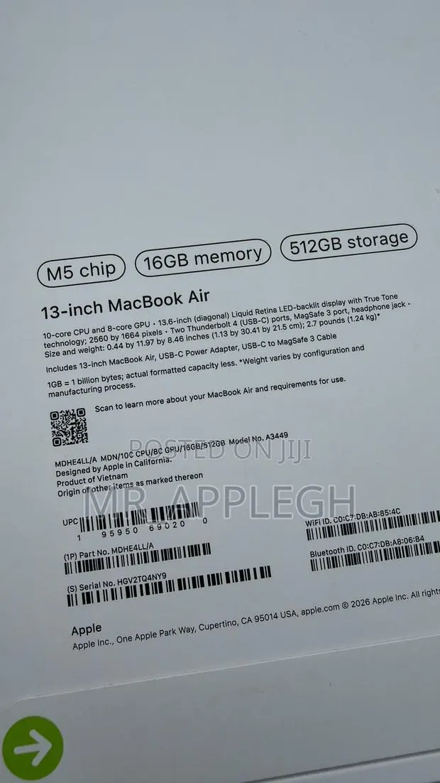 New Laptop Apple MacBook Air 2026 M5 16GB Apple M5 SSD 512GB · Photo 1