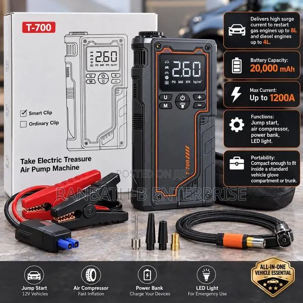 T-700 1200A Vehicle Jump Starter Air Pump · Photo 1