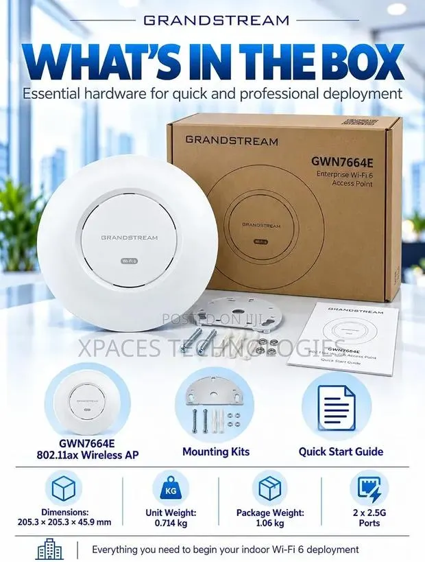 Grandstream GWN7664E 802.11ax, AX6000, 2 X 2.5 Gbe Ports, Wi-Fi 6 AP · Photo 1