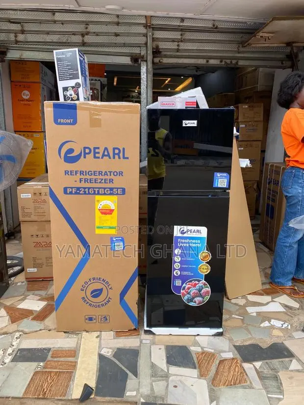 Pearl 136 Litre Black Mirror Double Door Fridge With Top Freezer · Photo 1