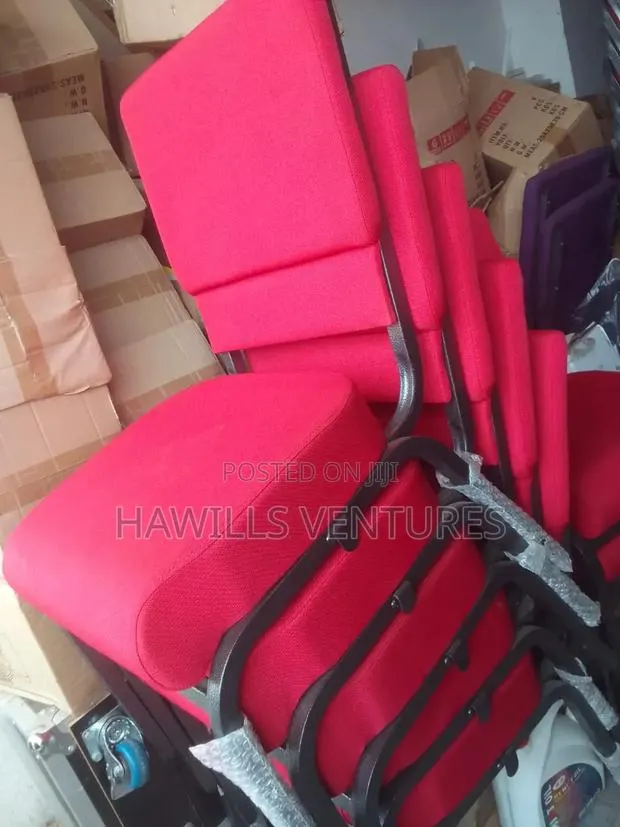 Red Fabric Cushioning and Stackable Chair. · Photo 1