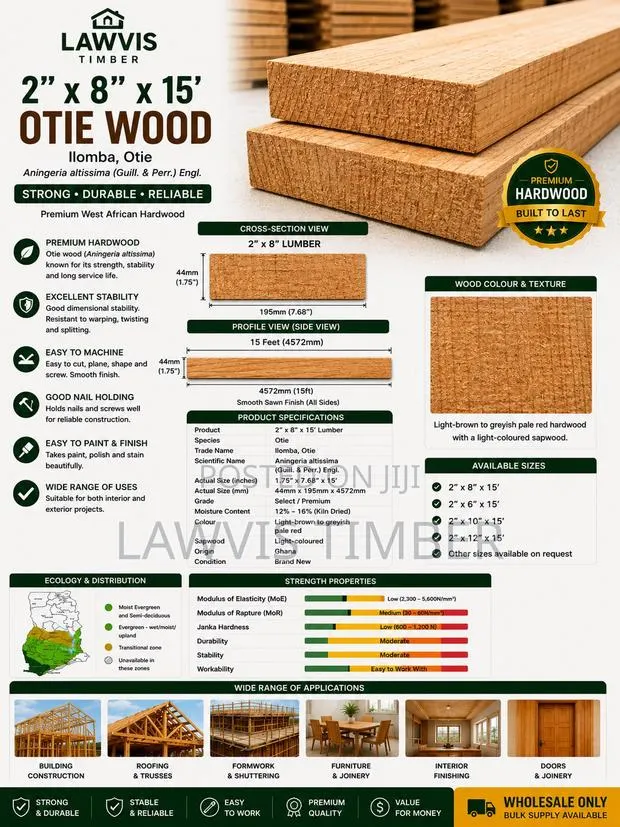 Premium Otie Wood 2” × 8” × 15ft (Ilomba) – Timber for Construction · Photo 1