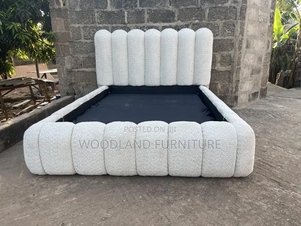 Plush Channel-Tufted Boucle Double Bed Frame · Photo 1