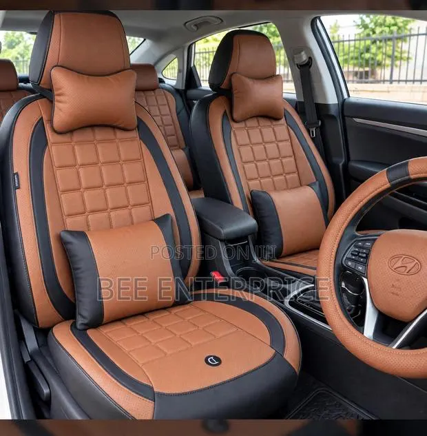 Brown and Black Universal Seat Covers-Full Set With Steering Cover · Photo 1