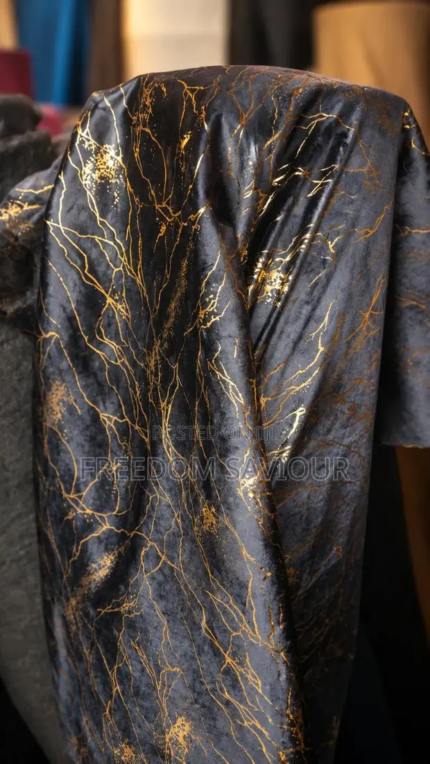 Luxury Black Gold Marble Velvet Upholstery Fabric · Photo 1