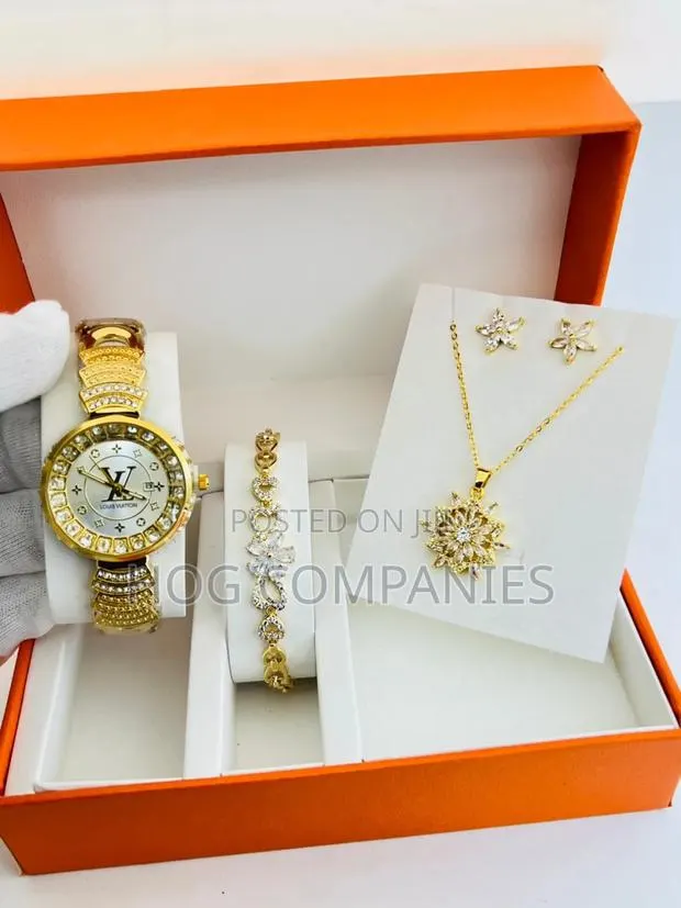 Louis Vuitton Watch Bracelet Earrings Necklace Valentine Gift Set · Photo 1