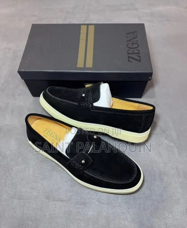 Black Suede Slip-on Shoes With Metallic Button · Photo 1