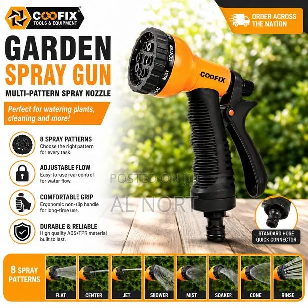 COOFIX Garden Spray Gun – 8-Pattern Spray Nozzle – Orange Black · Photo 1