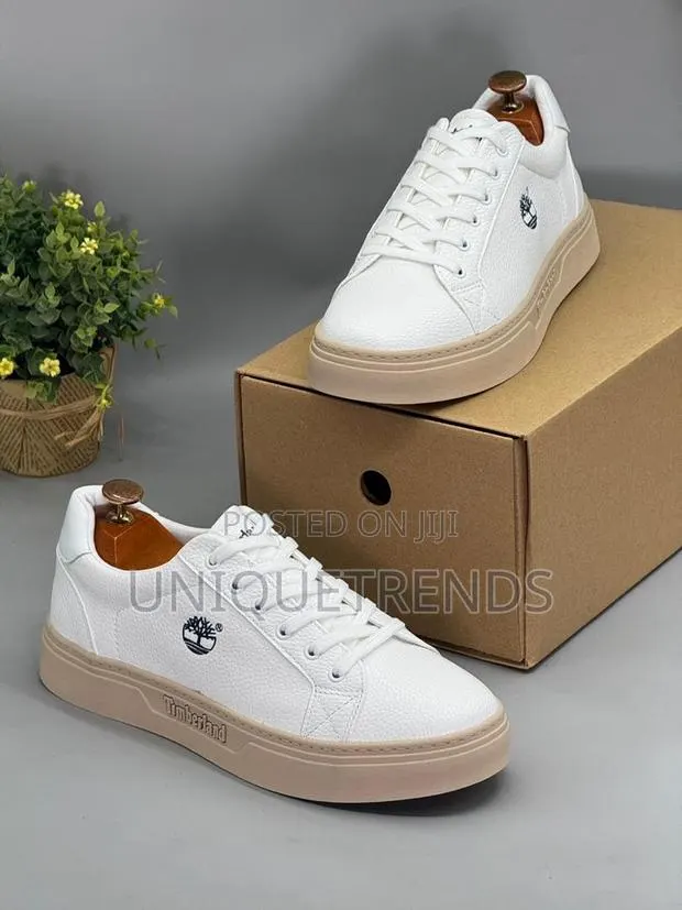 Timberland Casual Leather Sneakers (White and Beige) · Photo 1