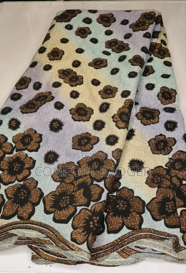 Metallic Glitter Ombre Lace With Floral Embellishments · Photo 1