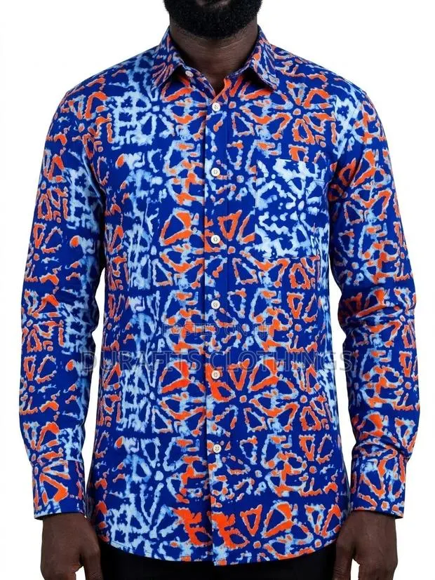 Men’s Long-Sleeve Blue Batik Print Shirt · Photo 1