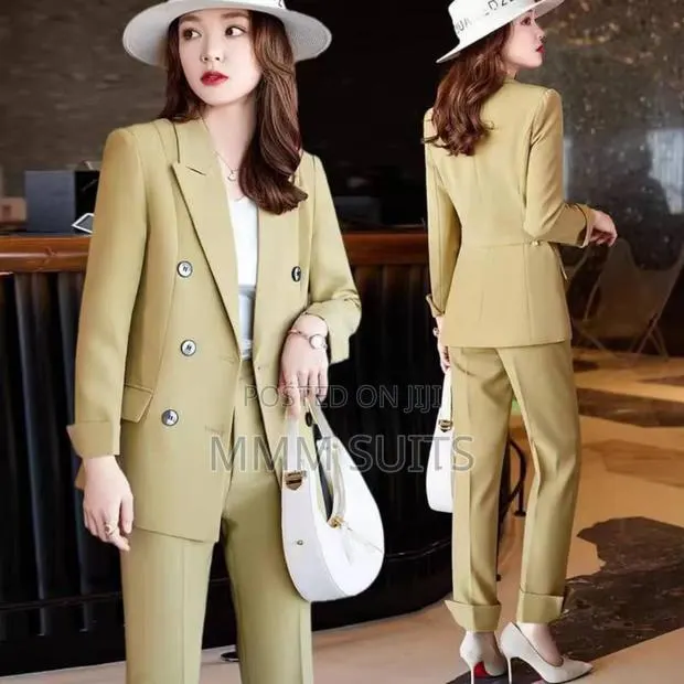 Corporate 2-Piece Double-Breasted Ladies Trousers Suit With Belt · Photo 1