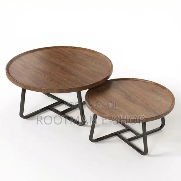 Modern Nesting Coffee Table Set of 2, Fluted Wood Circle Tables · Photo 1