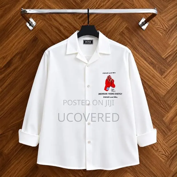 White Long-Sleeve Camp-Collar Shirt