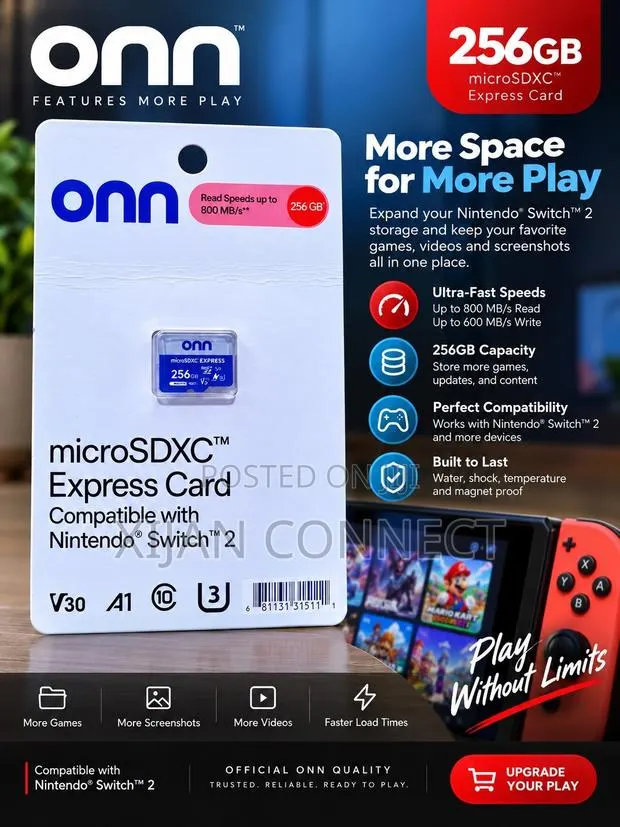 Onn 256GB microSD Express Card for Nintendo Switch 2 – 800mb/S · Photo 1