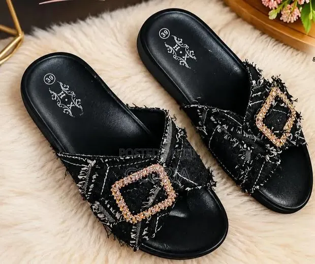 Ladies Flat Cross Denim Slide · Photo 1