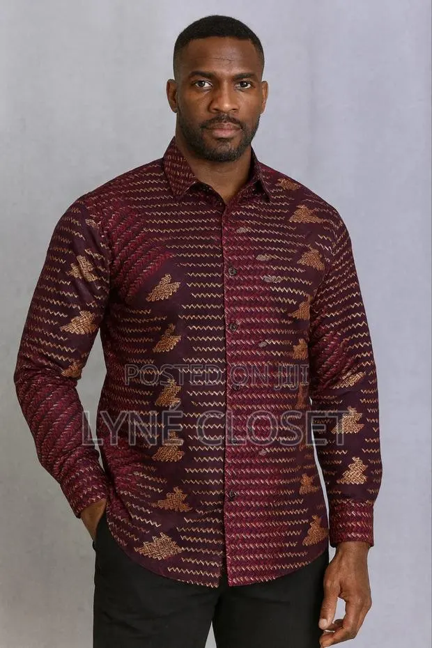 Men’S Long-Sleeve Shirt – Dark Wine With Patches of Golden Brown. · Photo 1