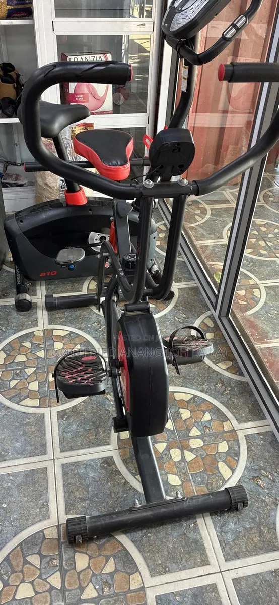 Black and Red Dual-Action Stationary Exercise Bike · Photo 1