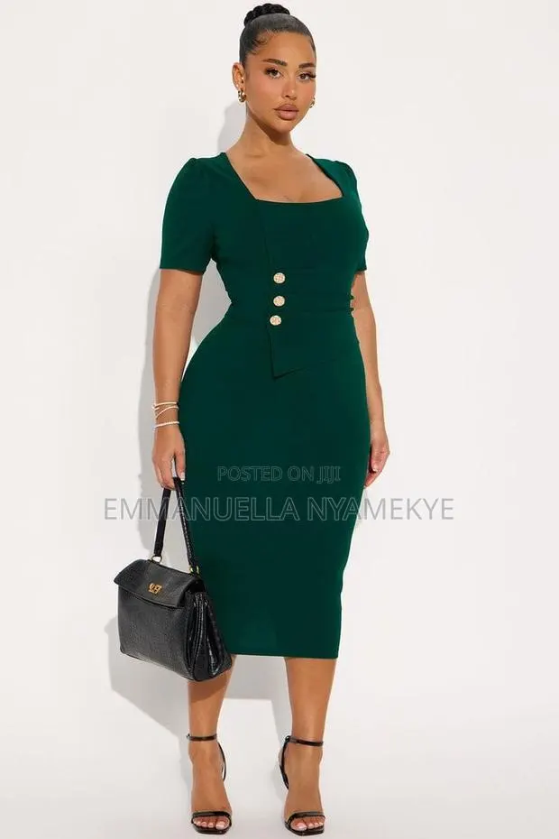 Short-Sleeved Pencil Midi Dress · Photo 1
