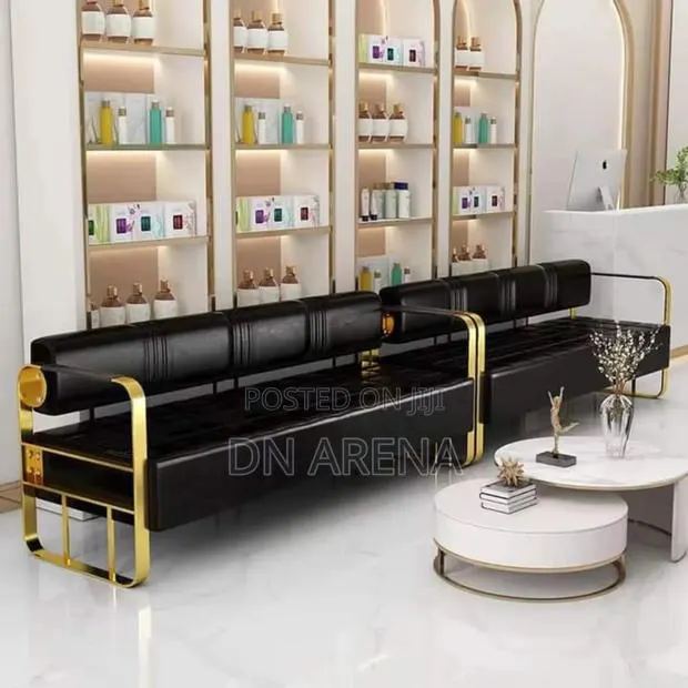 Leather Loveseat Sofa With Golden Metal Arms · Photo 1