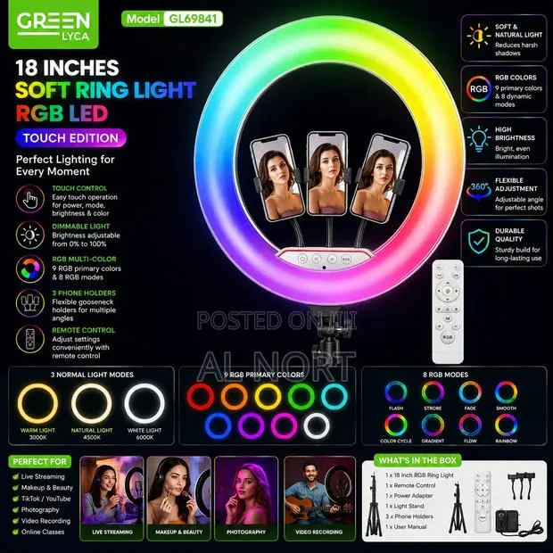 Green Lyca 18-Inch RGB LED Soft Ring Light – GL69841 · Photo 1