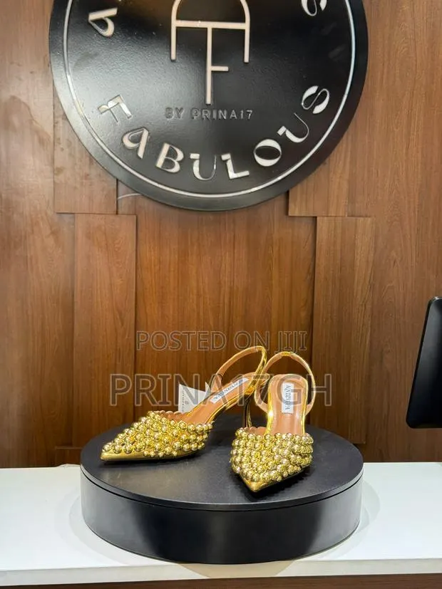 Gold Beaded Pointed-Toe Slingback Heel · Photo 1