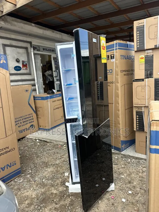 Sleek Black Mirror Double Door Nasco NASD2-24fl Fridge · Photo 1